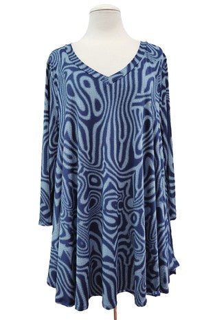 19 PQ {Shades Of Cool} Blue Swirl Print V-Neck Top EXTENDED PLUS 3X 4X 5X