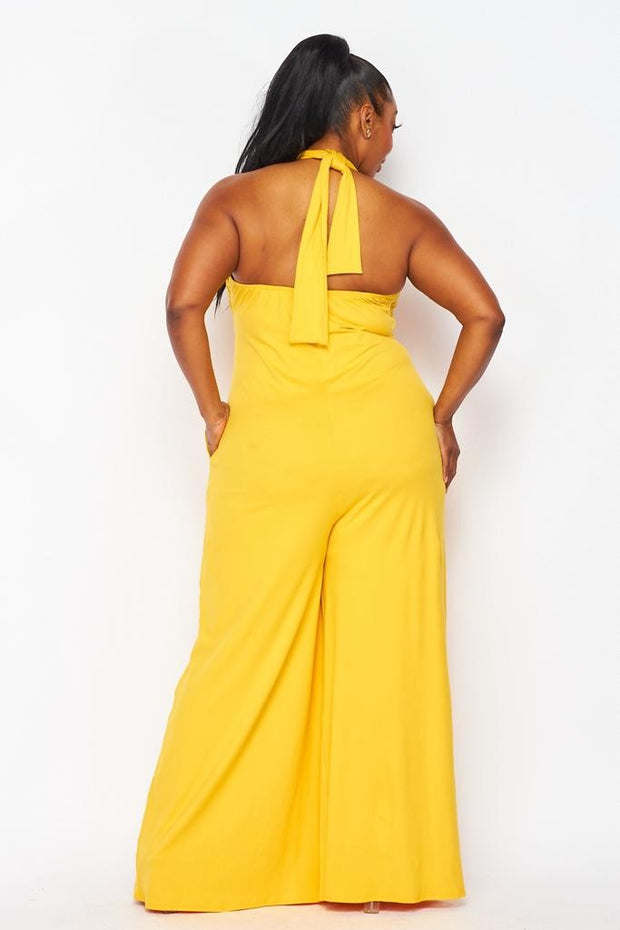 LD-G {Resort Queen} Yellow Off Shoulder Wide Leg Jumpsuit PLUS SIZE 1X 2X 3X