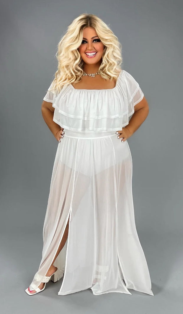 SALE!! LD-T {Hold The Applause} Ivory Mesh Off Shoulder Dress PLUS SIZE 1X 2X 3X