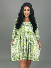 84 PQ-Z {Grass Is Greener}  Lt Green Swirl Print Babydoll Dress PLUS SIZE 1X 2X 3X