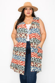 35 OT {On A Power Trip} Multi-Color Striped Animal Print Vest  EXTENDED PLUS SIZE 3X 4X 5X