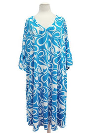 78 PQ {Lovely New Day} Aqua Swirl Print V-Neck Dress EXTENDED PLUS SIZE 4X 5X 6X