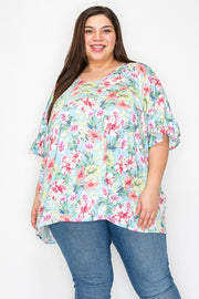 14 PSS {Simple Romance} Mint Floral V-Neck Top EXTENDED PLUS SIZE 4X 5X 6X