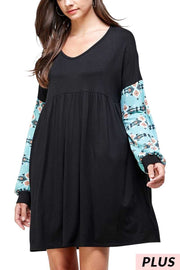 SALE!! 12 CP-C {Just Admit It} Black With Blue Tribal Printed Sleeve Tunic  PLUS SIZE XL 2X 3X