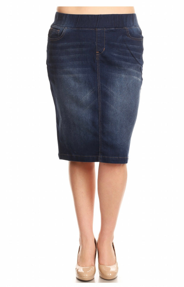 SALE!! LEG-54 {Feeling The Vibe} Dark Indigo Wash Stretch Denim Skirt EXTENDED PLUS SIZE 4X 5X