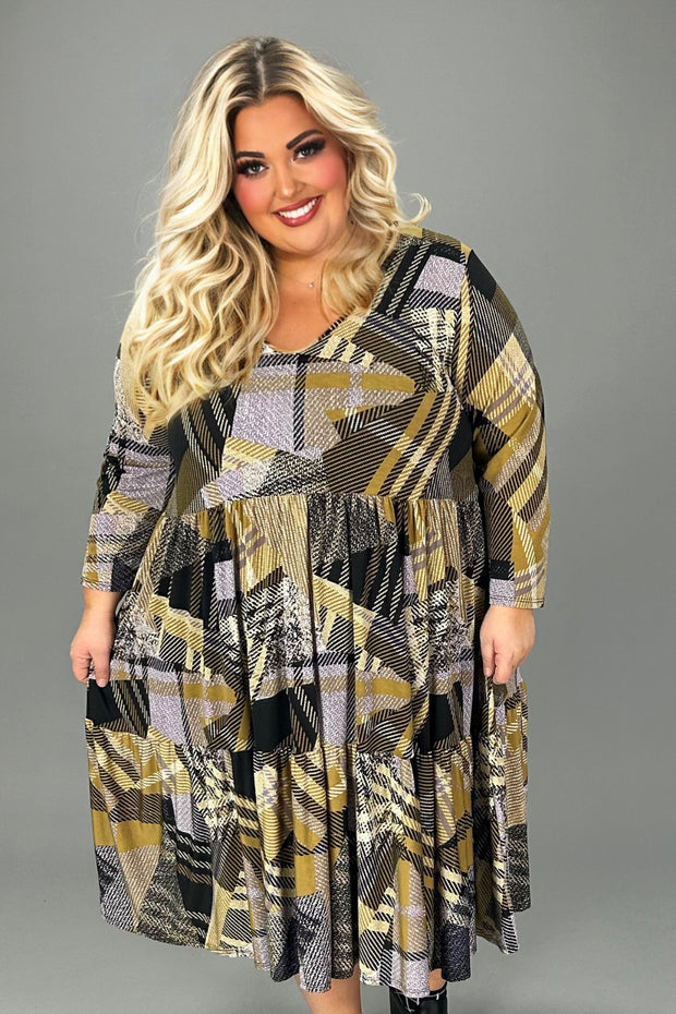 25 PQ {Setting The Record} Tan/Black Geo Print Tiered Dress EXTENDED PLUS SIZE 3X 4X 5X