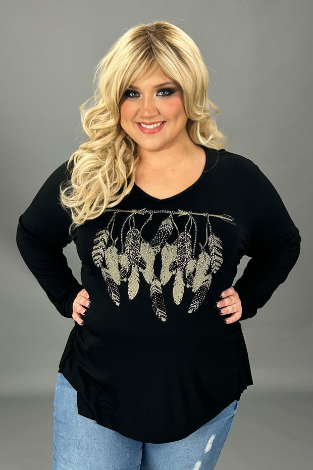 38 GT {Feather On An Arrow} VOCAL Black V-Neck Graphic Tee PLUS SIZE XL 2X 3X