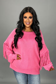 29 SLS {All About Cuteness} Umgee Pink Fringe Sweater PLUS SIZE XL 1X 2X