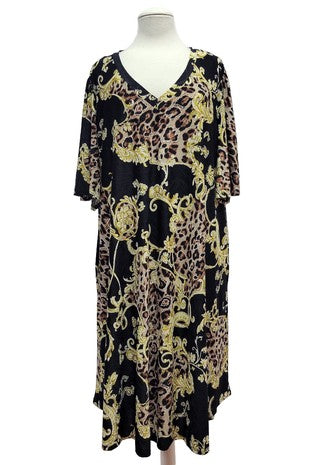 63 PSS {Forget Reality} Black/Gold Leopard V-Neck Dress EXTENDED PLUS SIZE 3X 4X 5X