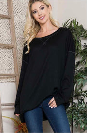 98 SLS {Midnight Threads} Black Stretchy Waffle Knit Top PLUS SIZE 1X 2X 3X