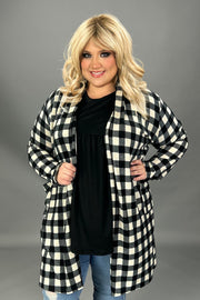 54 OT-G {Need You Always} Ivory/Black Check Print Cardigan  PLUS SIZE 1X 2X 3X 4X 5X