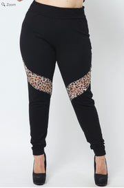 BT-C {Little Bit Of Wild} VOCAL Black Leggings w/Leopard Lace PLUS SIZE 1X 2X 3X