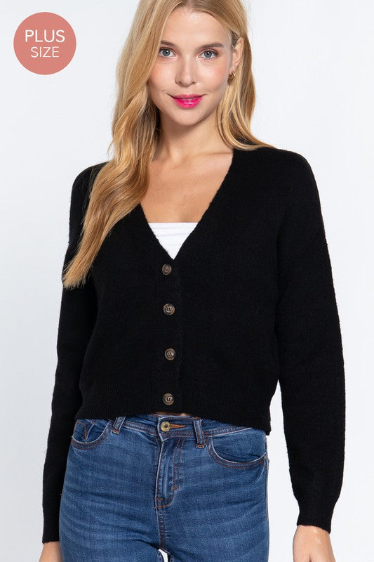 36 OT {Snuggle Weather} Black Cropped Sweater Cardigan PLUS SIZE XL 1X 2X