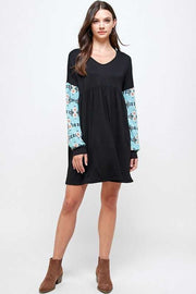 SALE!!  12 CP-C {Just Admit It} Black With Blue Tribal  Printed Sleeve Tunic  PLUS SIZE XL 2X 3X