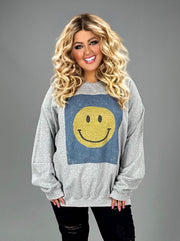 SALE!! 39 GT {Smile Away} Grey Smiley In Blue Graphic Sweatshirt PLUS SIZE 1X 2X 3X