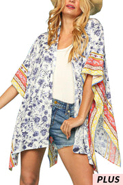 33 OT-A {Still Holds True} Ivory/Blue Floral Kimono PLUS SIZE XL 2X 3X