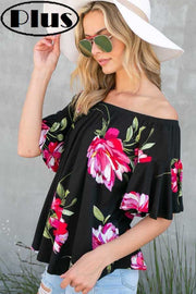 35 PSS {Eyes Are On Me} Black Floral Flutter Sleeve Top PLUS SIZE XL 2X 3X