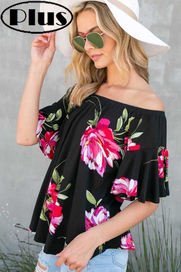 SALE!! 35 PSS {Eyes Are On Me} Black Floral Flutter Sleeve Top PLUS SIZE XL 2X 3X