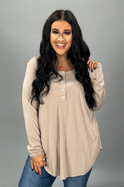 25 SLS {Take Your Turn} Ash Mocha Long Sleeve Top w/Buttons PLUS SIZE 1X 2X 3X