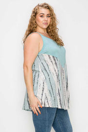 49 SV {Tinted View} Mint Tank Top w/Bamboo Print EXTENDED PLUS SIZE 4X 5X 6X