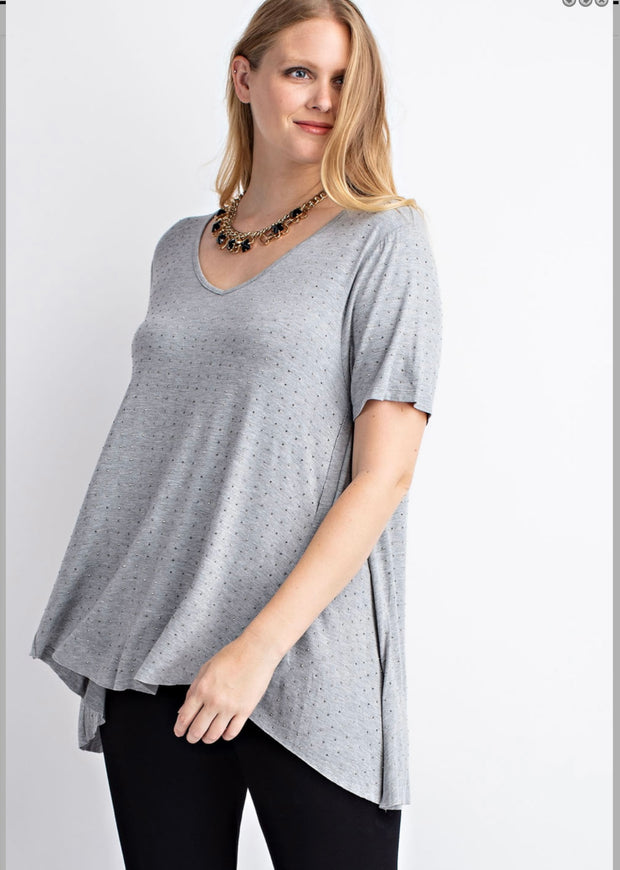 12 SD {Bring Us Back} VOCAL Grey V-Neck Top w/Studs PLUS SIZE XL 2X 3X