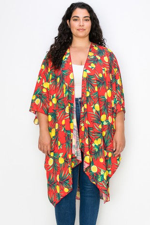 60 OT {Lemon Life} Red Lemon Print Kimono EXTENDED PLUS SIZE 3X 4X 5X