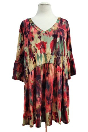 33 PSS {All In Theory} Rust Watercolor Print Babydoll Top EXTENDED PLUS SIZE 3X 4X 5X