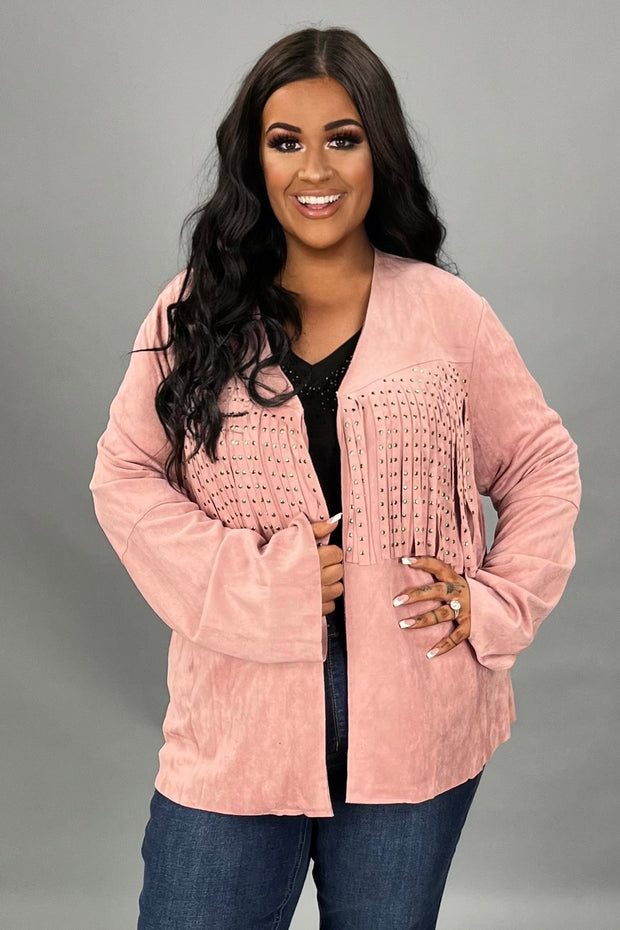 27 OT {Nothing Like Me} VOCAL Pink Faux Suede Jacket w/Studded Fringe PLUS SIZE XL 2X 3X