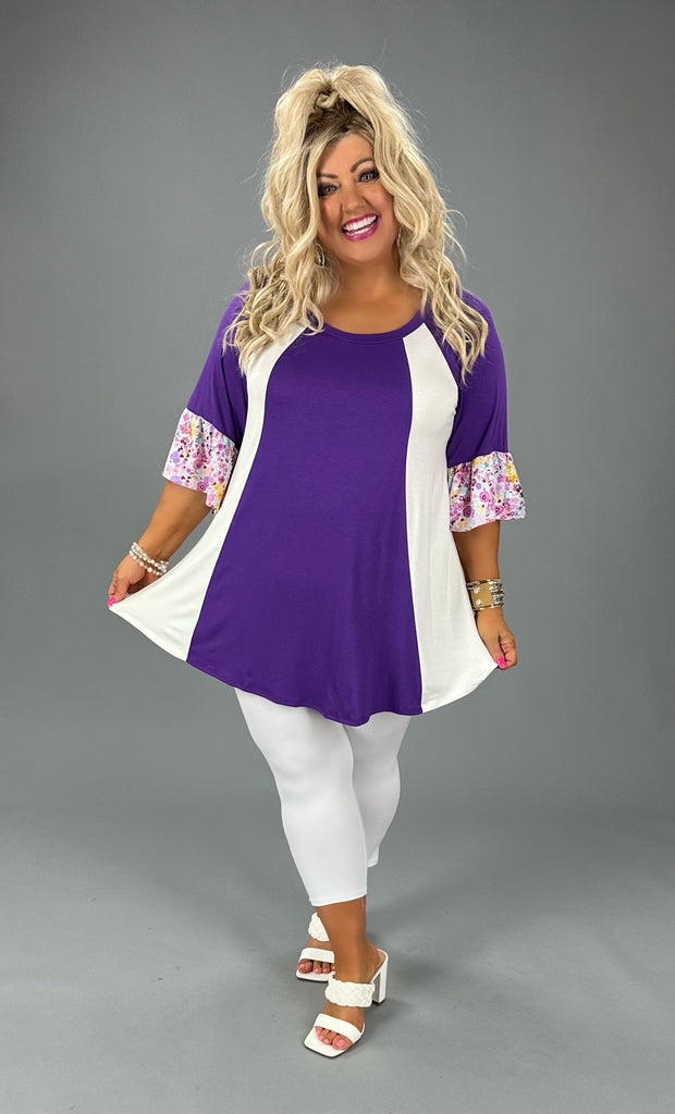 48 CP {Curvy Inspiration} Purple Ivory Floral Contrast Tunic EXTENDED PLUS SIZE 4X 5X 6X