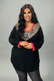 78  CP-E {Never Conform}  Black/Leopard Print V-Neck Tunic  PLUS SIZE  1X 2X 3X