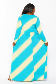 LD-E {Stay And Chat} Aqua/Yellow Maxi Dress w/Side Slits PLUS SIZE 1X 2X 3X