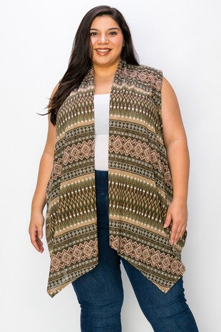 31 OT {It's My World} Olive MIxed Print Vest EXTENDED PLUS SIZE 1X 2X 3X 4X 5X