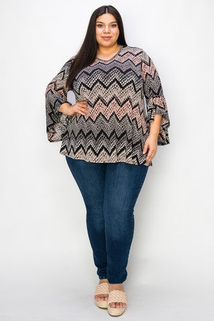 SALE!! 24 PQ {Zig Zag Love} Grey/Coral Zig Zag Print Top EXTENDED PLUS SIZE 4X 5X 6X