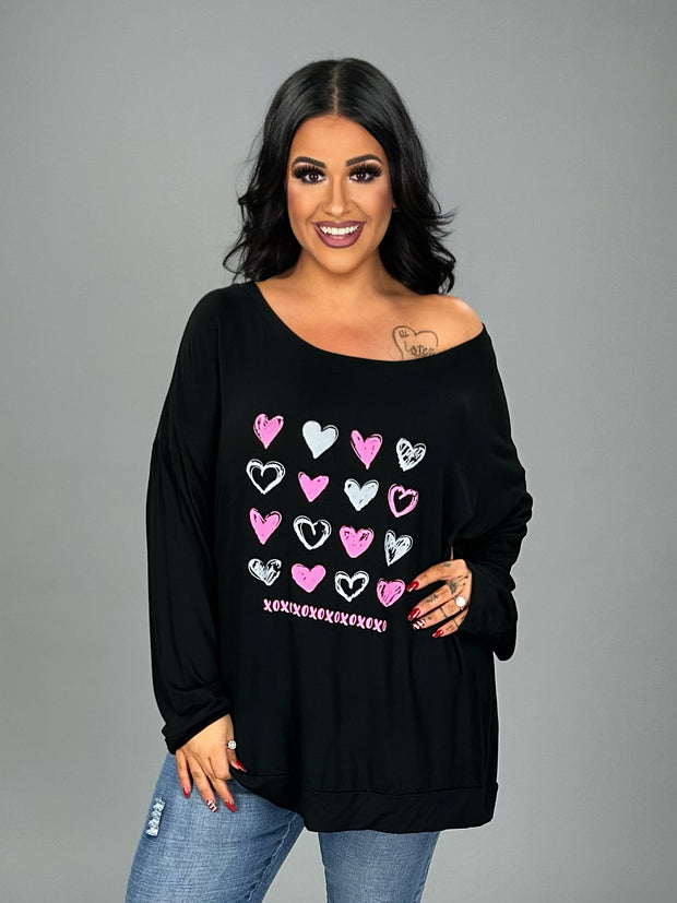 93 GT-B {Even Sweeter} Black Heart XOXO Top PLUS SIZE 1X 2X 3X