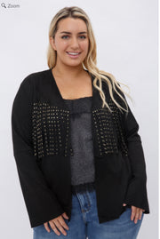 47 OT {Let Me See} VOCAL Black Studded Fringe Jacket PLUS SIZE XL 2X 3X