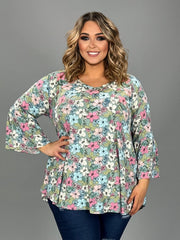 SALE!! 20 PQ-H {Explore My Garden} Sage Floral V-Neck Top PLUS SIZE XL 2X 3X