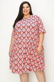 11 PSS {Think Pretty} Coral/Pink Print Dress w/Pockets EXTENDED PLUS SIZE 4X 5X 6X