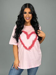 25 GT {Heartbeat Tempo} Pink/Red Heart Graphic Tee PLUS SIZE 1X 2X 3X