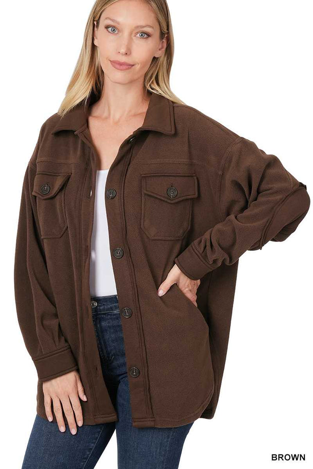 OT-C {Warm Blessings} BROWN Fleece Shacket with Pockets