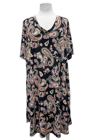 SALE!! 53 PSS {Small Changes} Black Paisley Print V-Neck Dress EXTENDED PLUS SIZE 3X 4X 5X