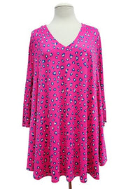 62 PQ {Dress With Sass} Fuchsia Leopard Print V-Neck Top EXTENDED PLUS SIZE 3X 4X 5X