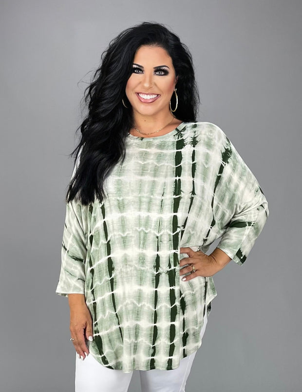 SALE!! 83 PQ-S  {Better Believe It} Olive Tie Dye Tunic PLUS SIZE XL 2X 3X