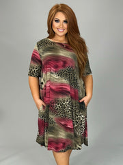 SALE!! 29 PSS {Animal Spirit} Red/Brown Animal Print Dress PLUS SIZE XL 2X 3X 4X 5X 6X