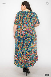 SALE!!  LD-Z {Dreams Of Paisley} Blue Paisley Print High/Low Dress EXTENDED PLUS SIZE 3X 4X 5X