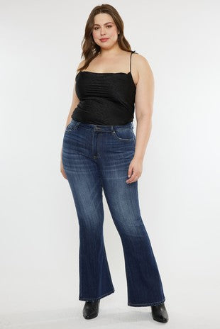 LEG-91  {KanCan} Dark Blue Petite Mid Rise Flared Jeans PLUS SIZE 16 18 20 22