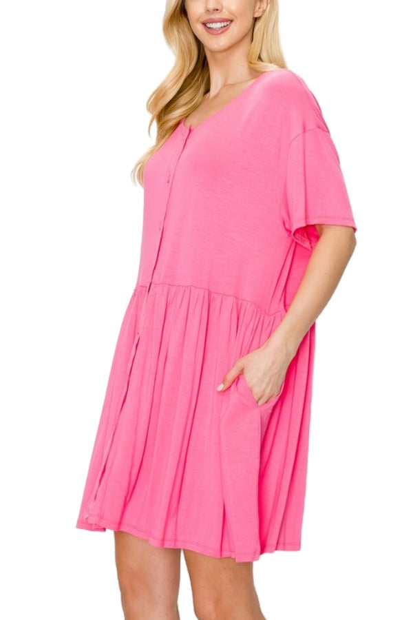 26 SSS {Keeping It Light} Coral Pink Button Up Babydoll Tunic PLUS SIZE 1X 2X 3X