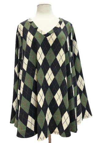 27 PLS {Focused Fashion} Green/Black Diamond Print Top EXTENDED PLUS SIZE 3X 4X 5X