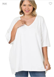 46 SSS-G {Charm Me} White Oversized V-Neck Top  PLUS SIZE 1X 2X 3X