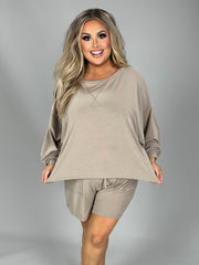 SALE!! 21 SET-L {The Good Life} Mocha Long Sleeve Short Set Plus Size 1X 2X 3X