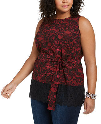 SALE!! SV-A  M-109 {Michael Kors} Red Lace Trim Top Retail $94.00 PLUS SIZE 1X 2X